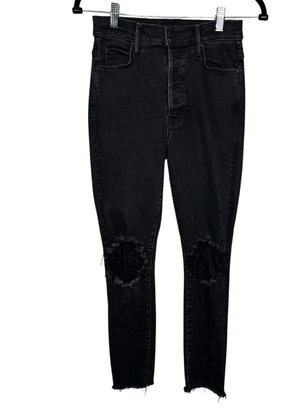 Mother Denim Happy Black Distressed Lace Super Stunner Ankle Fray Black Size 26